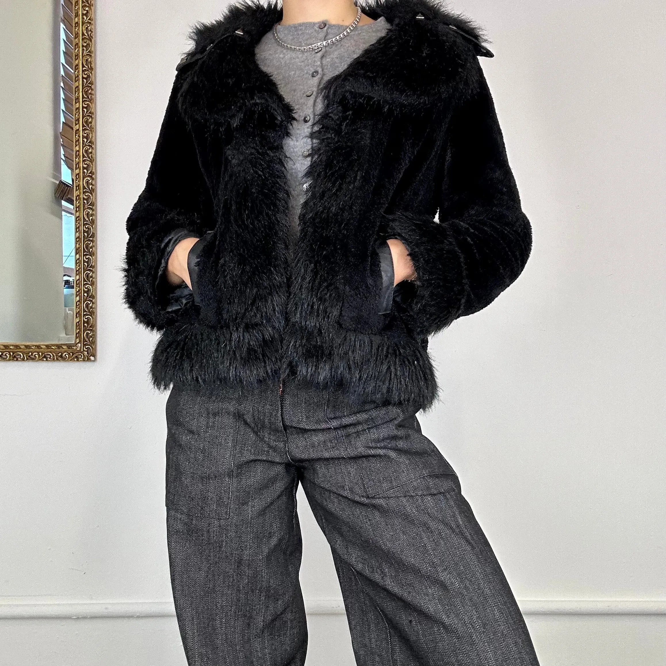 00’s fur cropped afghan jacket