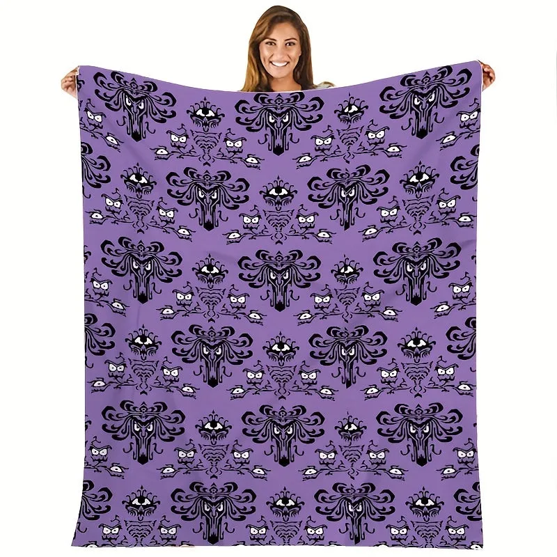 1pc Flannel Blanket, Halloween Haunted House Tapestry Spider Spooky Blanket, Soft Cozy Throw Blanket Nap Blanket For Travel Sofa Bed Office Home Decor, Halloween Gift Blanket For Boys Girls Adults, Available All Season