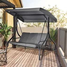 2 in 1 Swing Chair/Bed - 3 Seater Porch Canopy Swing Chair With Metal Frame - Dark Grey