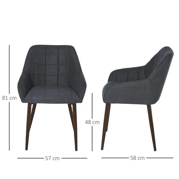 2 Pieces Mid Back Dining Chair With Metal Leg, Sponge Padding