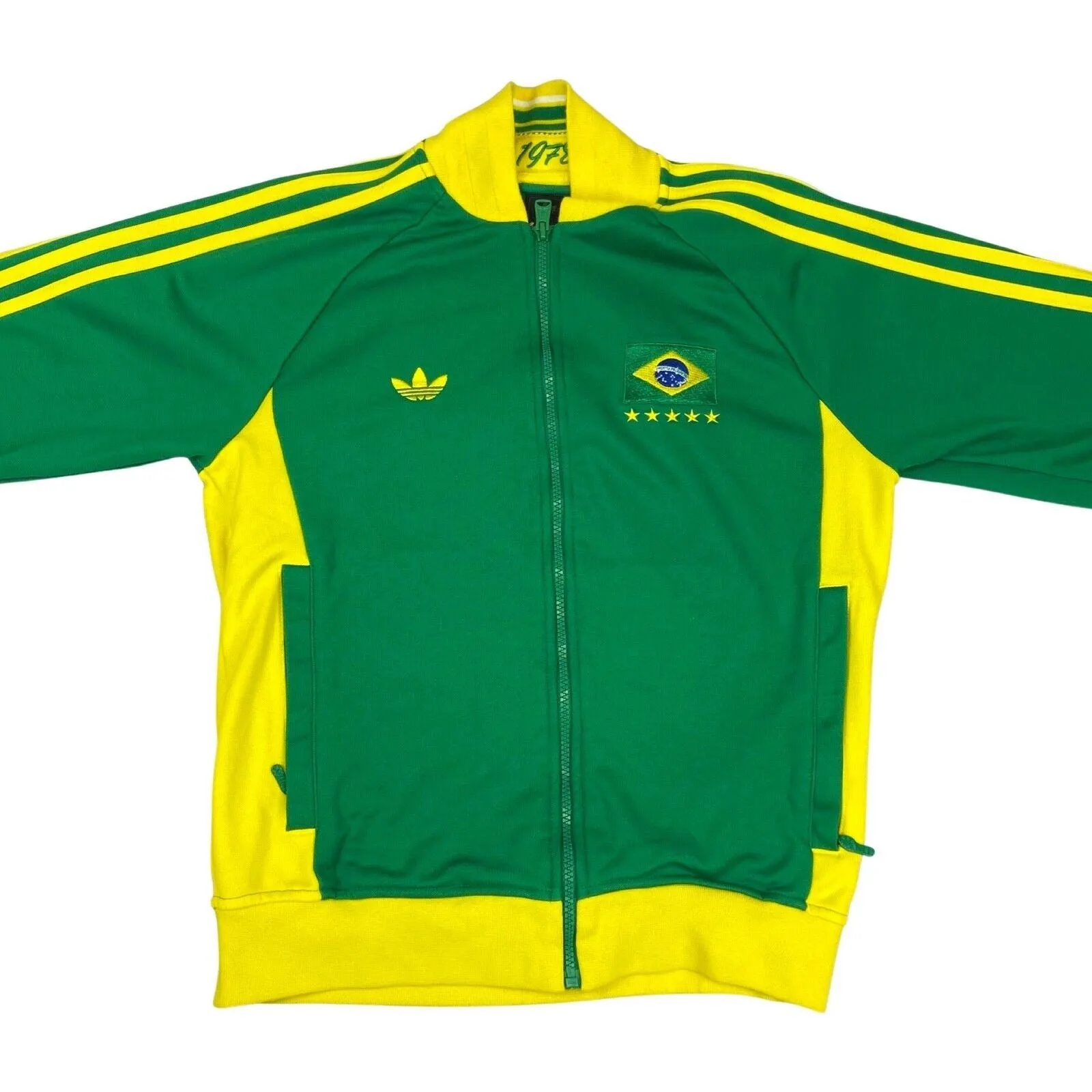 2010s Adidas Green & Yellow Brazil Tracksuit Jacket Track Top Small