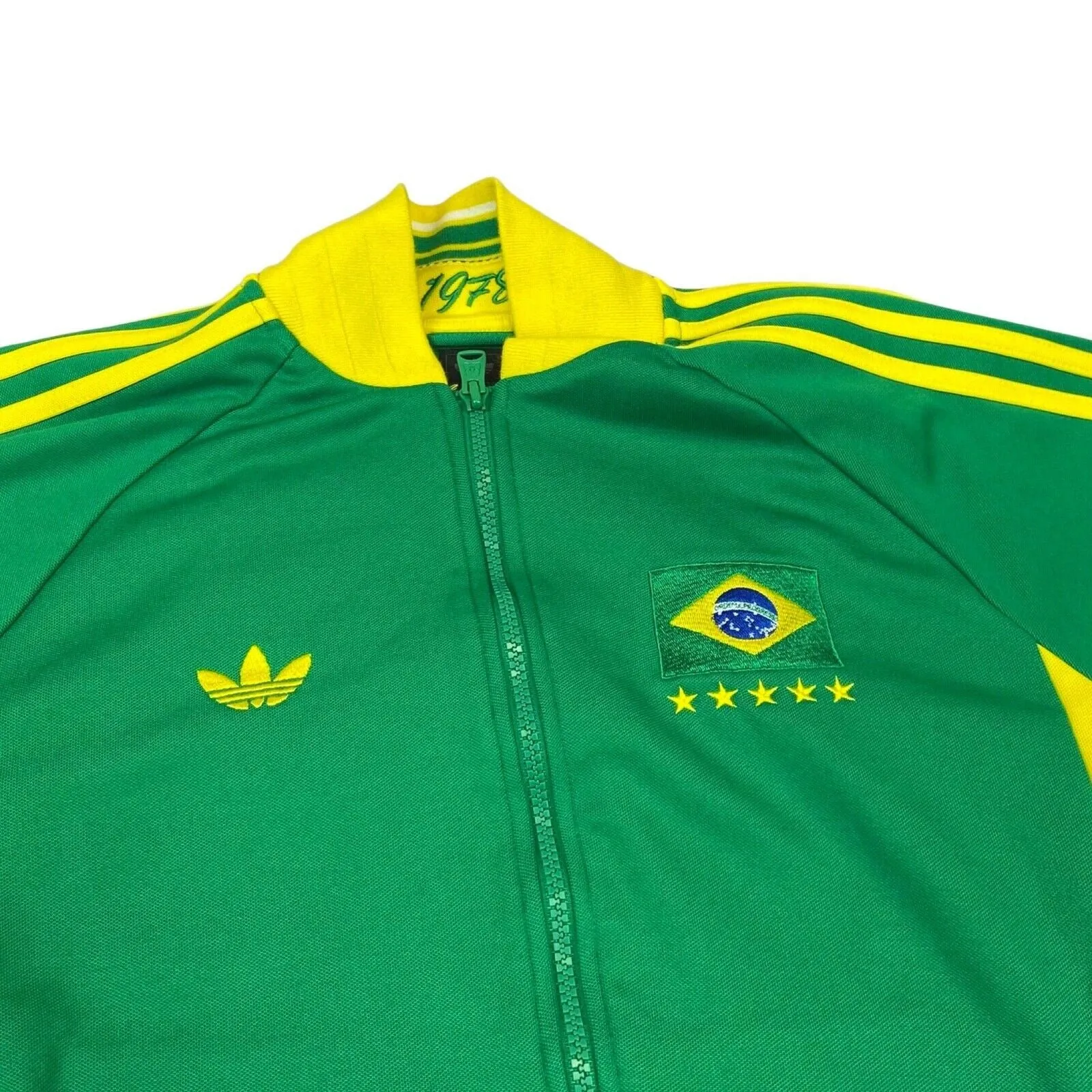 2010s Adidas Green & Yellow Brazil Tracksuit Jacket Track Top Small