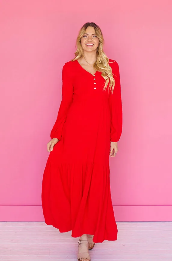 Abbie Red Waffle Maxi Dress - DM Exclusive - FINAL SALE