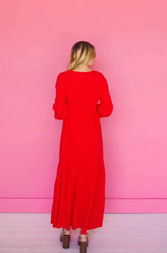 Abbie Red Waffle Maxi Dress - DM Exclusive - FINAL SALE