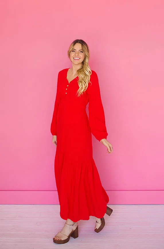 Abbie Red Waffle Maxi Dress - DM Exclusive - FINAL SALE