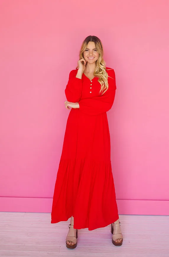 Abbie Red Waffle Maxi Dress - DM Exclusive - FINAL SALE