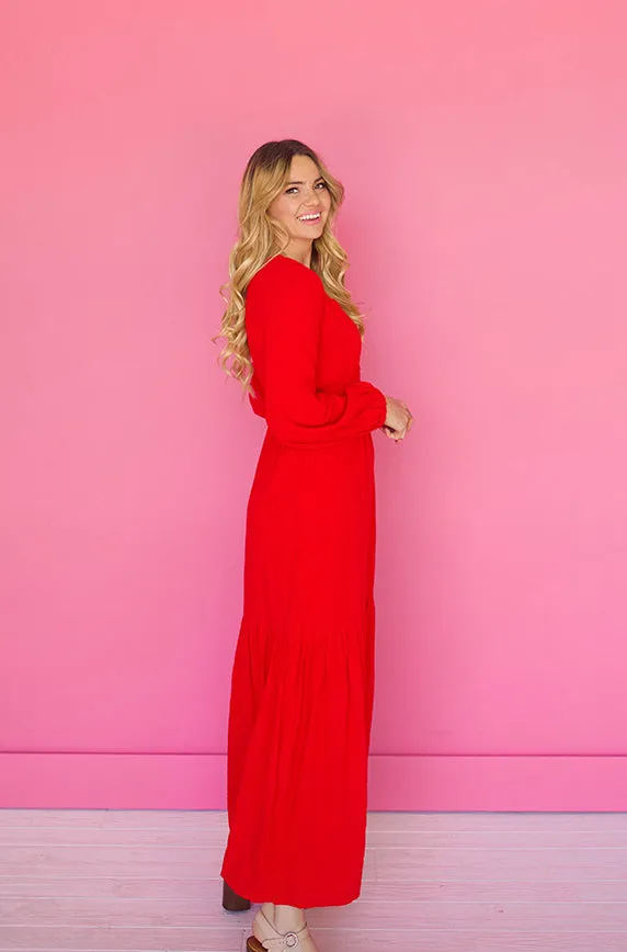 Abbie Red Waffle Maxi Dress - DM Exclusive - FINAL SALE