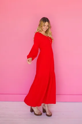 Abbie Red Waffle Maxi Dress - DM Exclusive - FINAL SALE