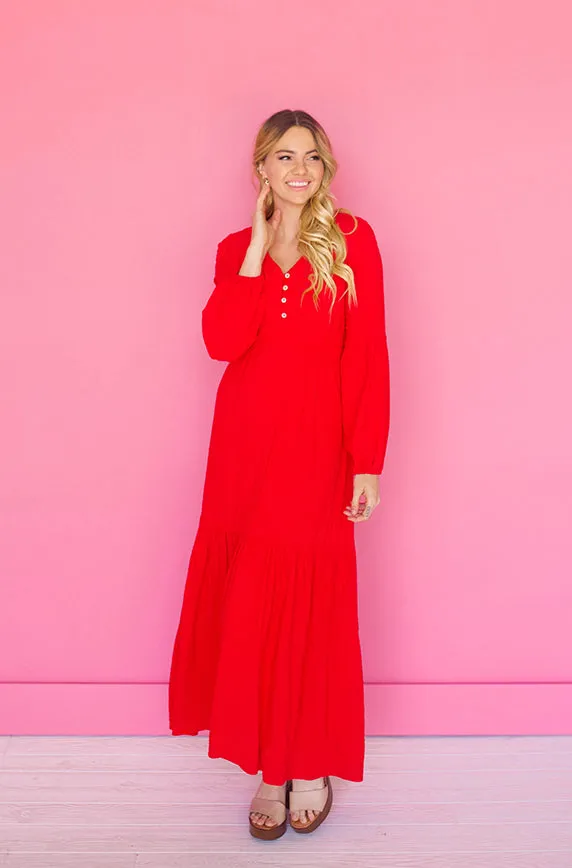 Abbie Red Waffle Maxi Dress - DM Exclusive - FINAL SALE