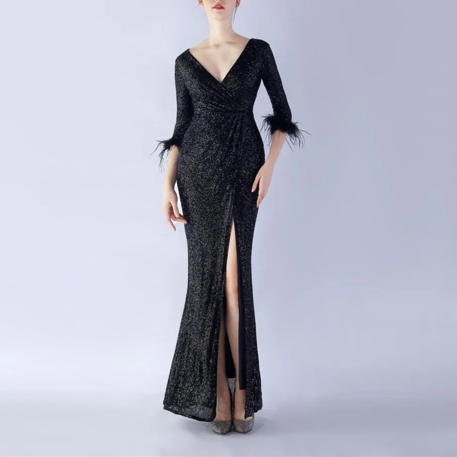 Abby V-Neck Sequined Maxi Dress