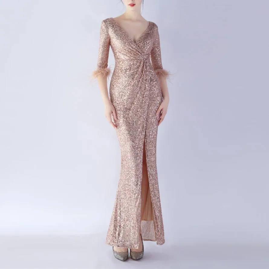 Abby V-Neck Sequined Maxi Dress