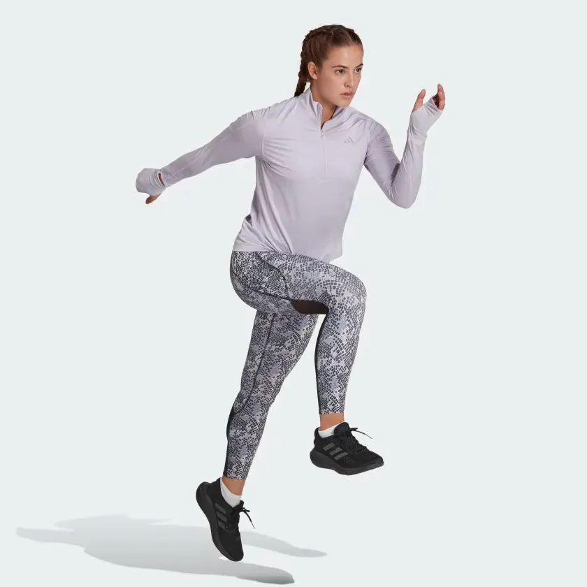 Adidas-Fast Running Half-Zip Long Sleeve Top Silver-Dawn