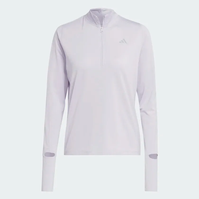 Adidas-Fast Running Half-Zip Long Sleeve Top Silver-Dawn