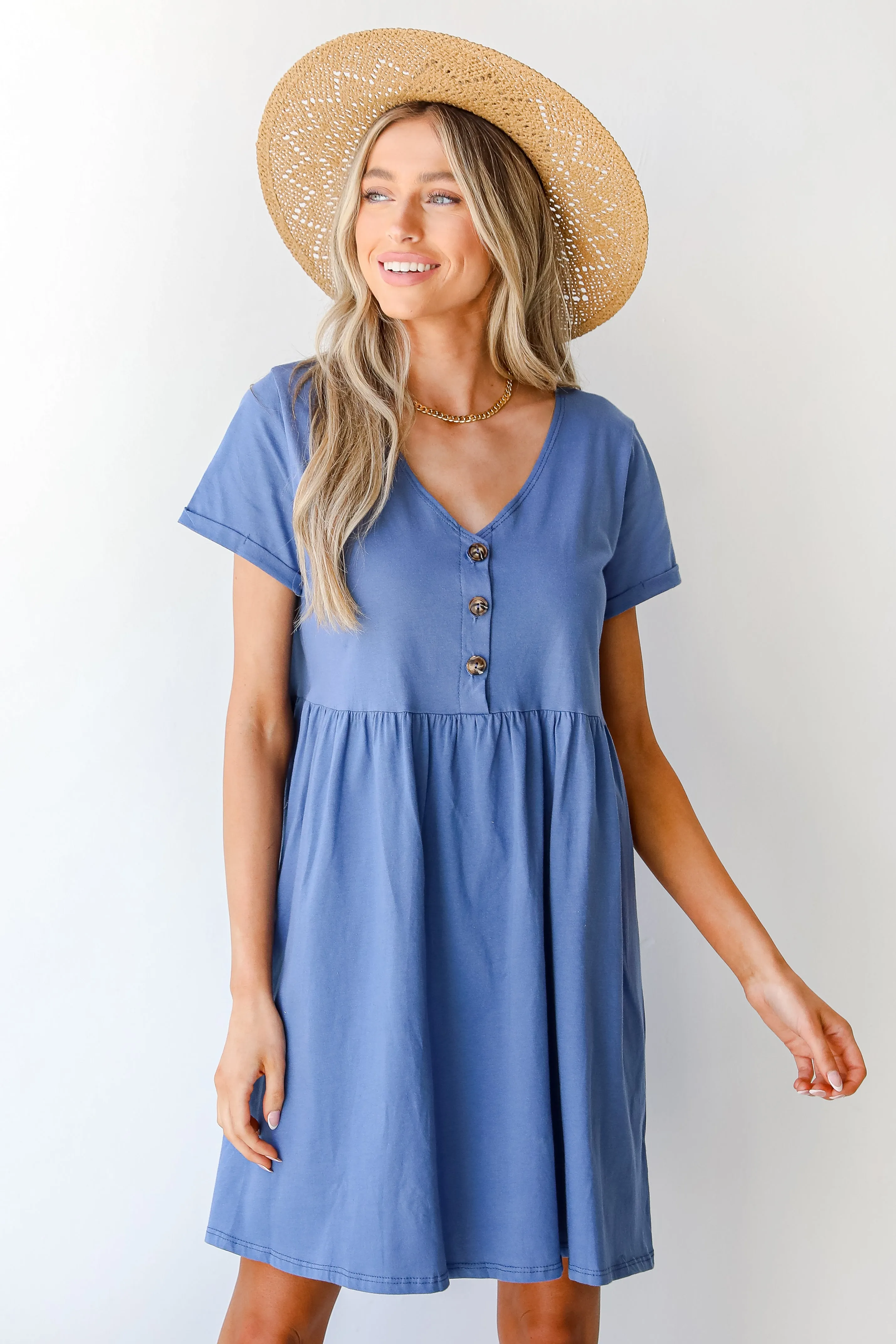 Afternoon Dates Button Front Babydoll Dress