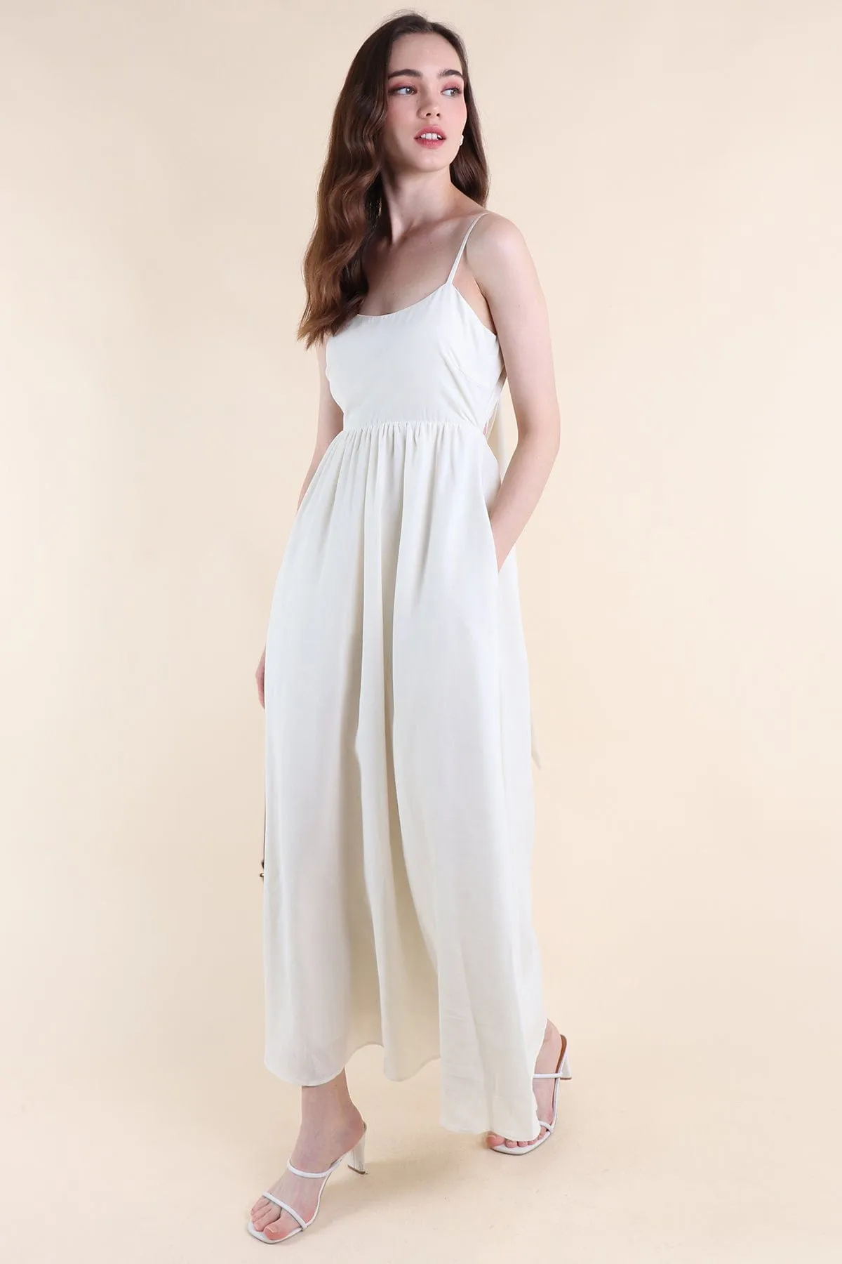 AMOUR TIE-BACK MAXI DRESS IN CREAM