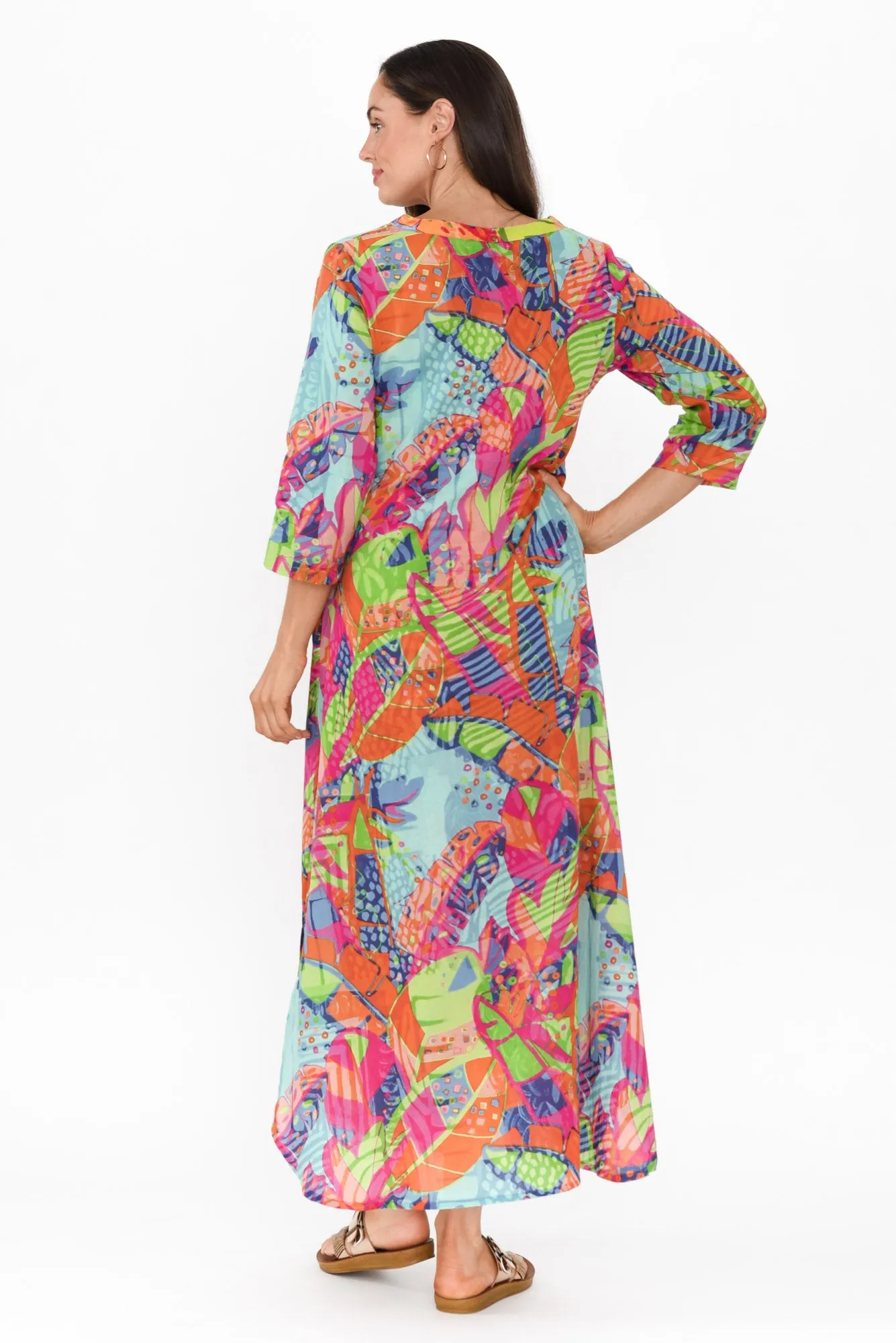 Apia Sky Blue Tropical Cotton Maxi Dress