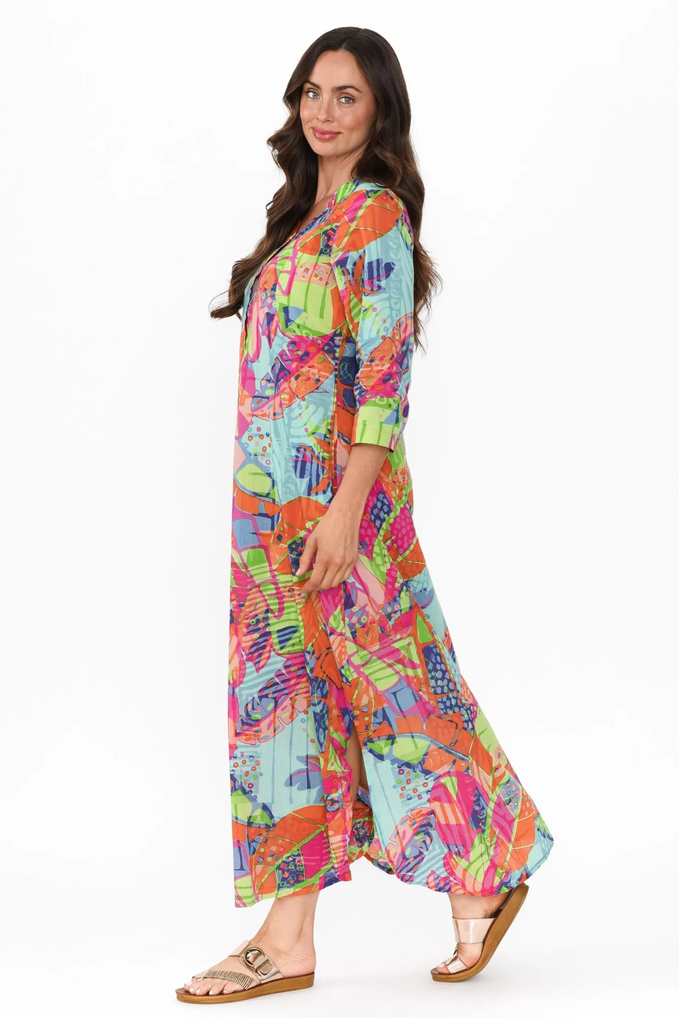 Apia Sky Blue Tropical Cotton Maxi Dress