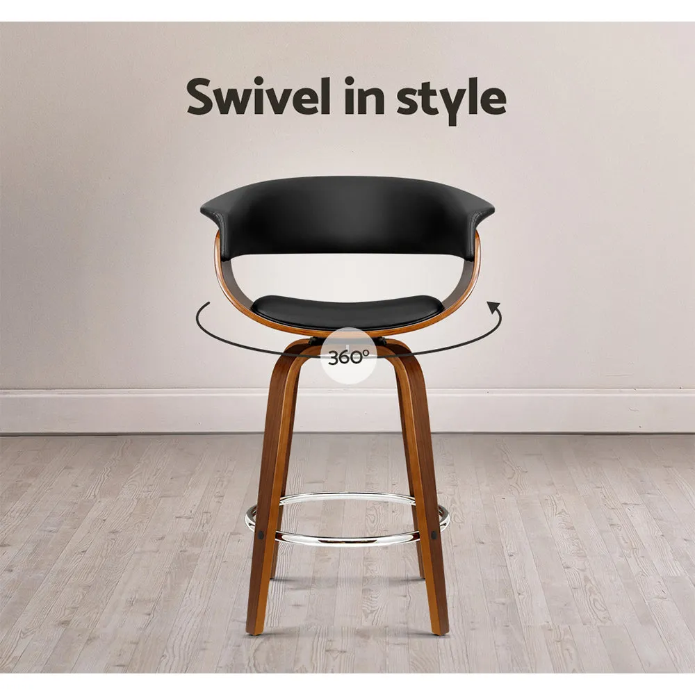 Artiss 2x Bar Stools Swivel PU Seat Wooden