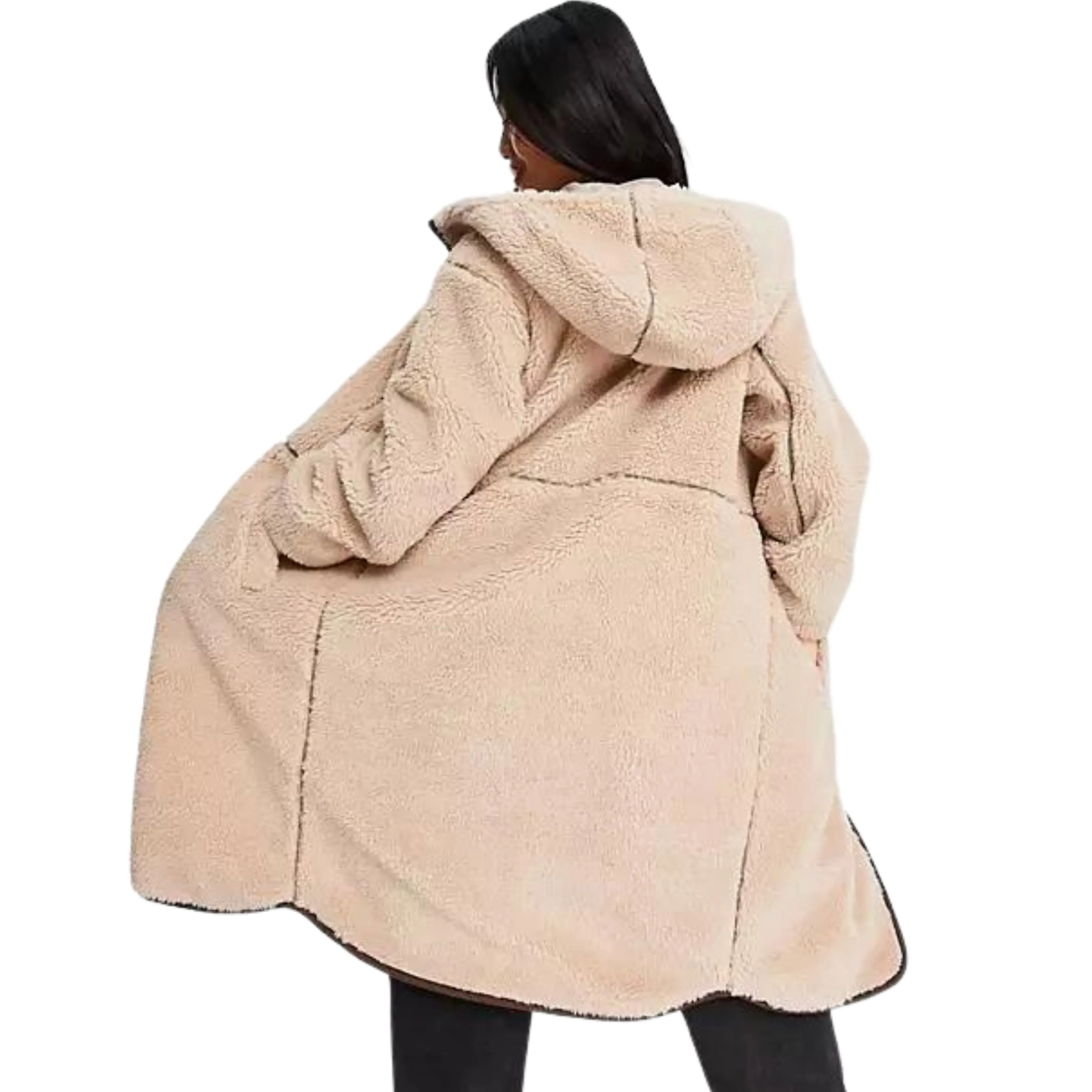 ASOS -  Fleece Coat With Contrast Stitching In Camel