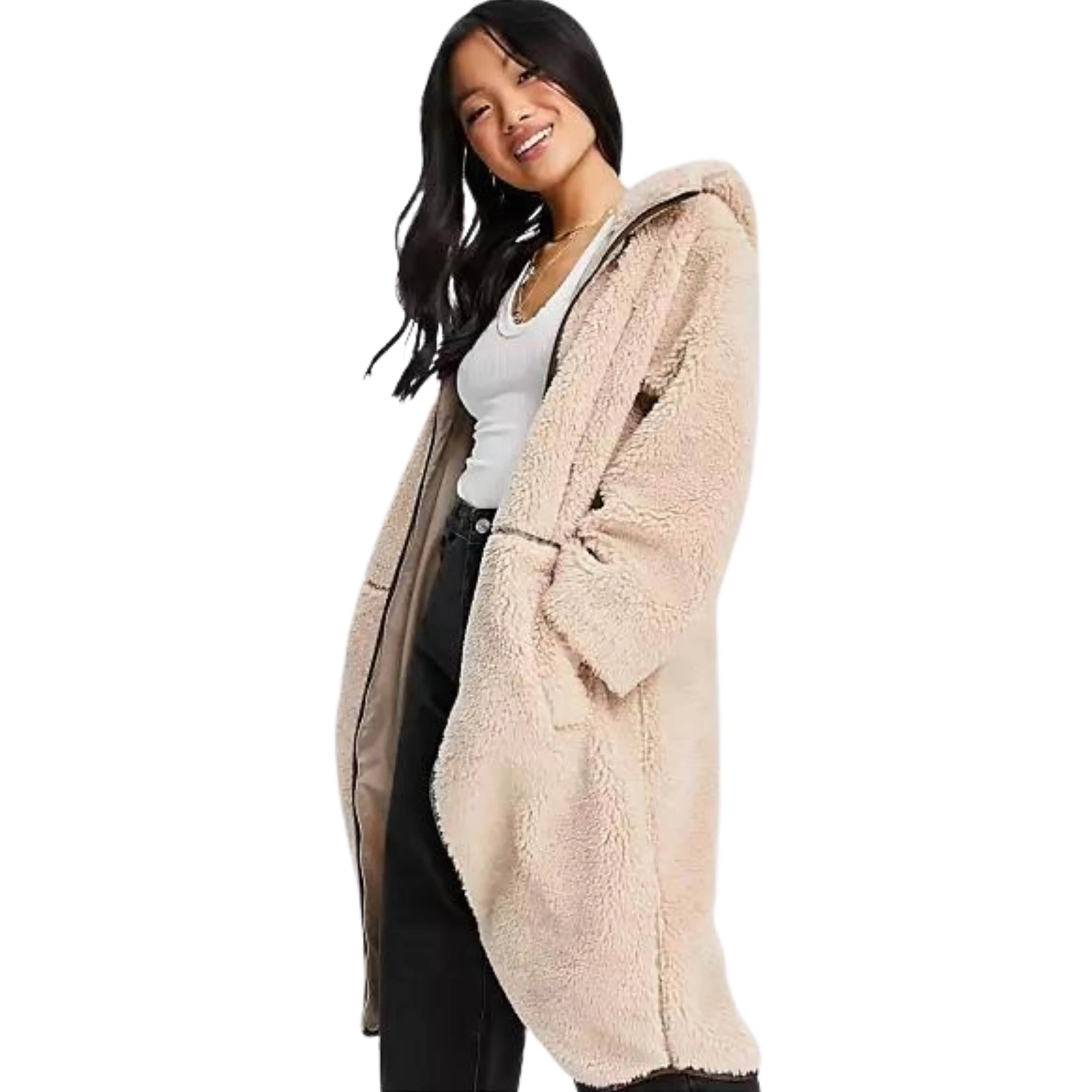 ASOS -  Fleece Coat With Contrast Stitching In Camel