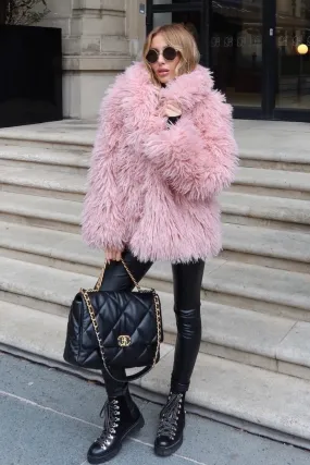 Ava pink Mongolian faux fur coat