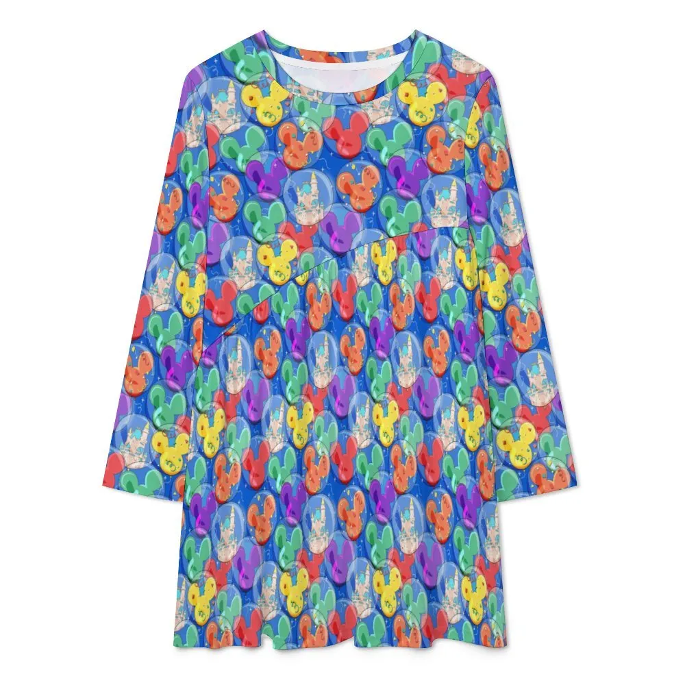 Balloon Collector Long Sleeve Patchwork T-shirt Dress