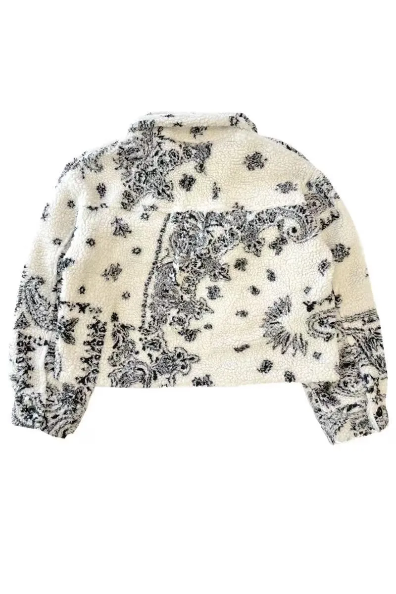 Bandana print teddy jacket