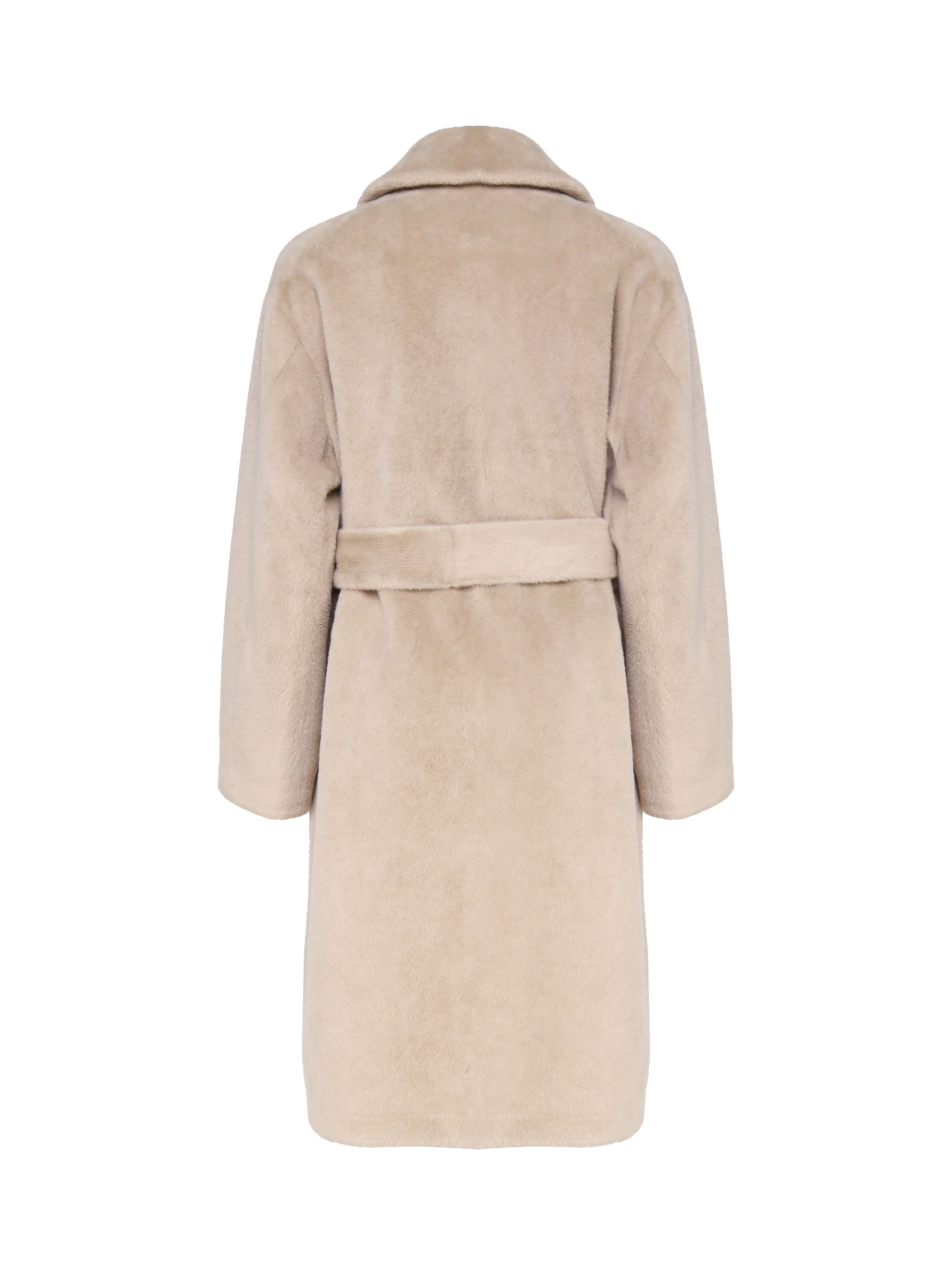 Beige Eco Fur Coat with Belt