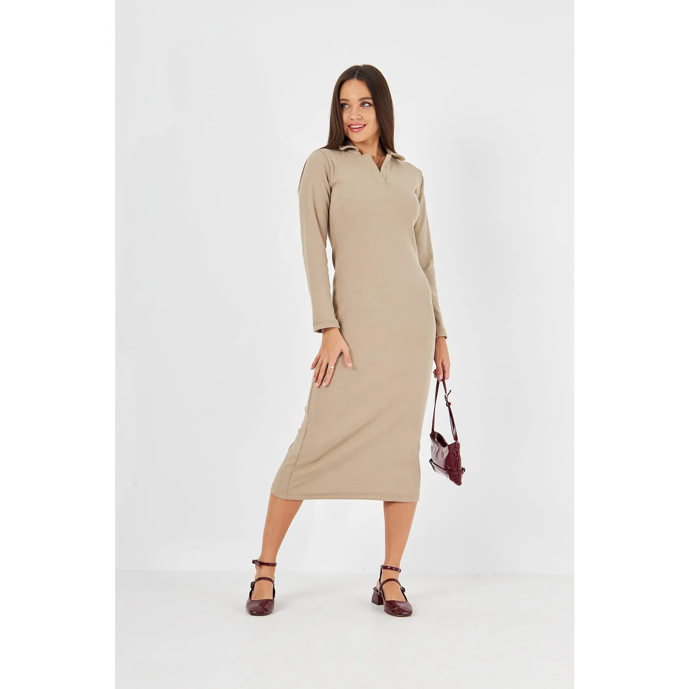 Beige Polo Bodycon Dress