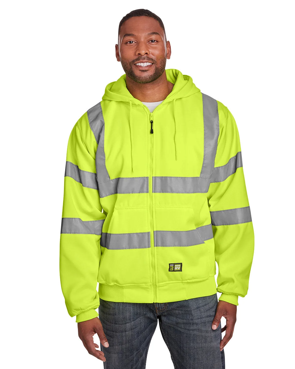 Berne Men's Tall Hi-Vis Class 3 Lined Full-Zip Hooded Sweatshirt