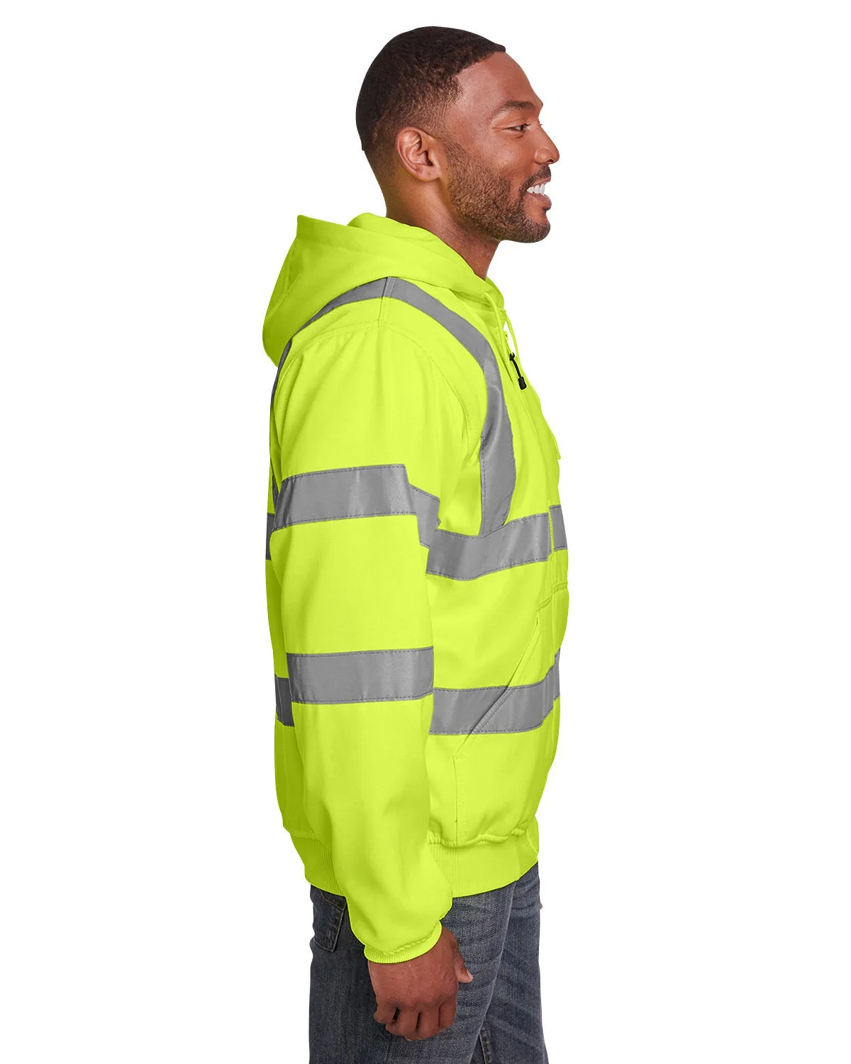 Berne Men's Tall Hi-Vis Class 3 Lined Full-Zip Hooded Sweatshirt