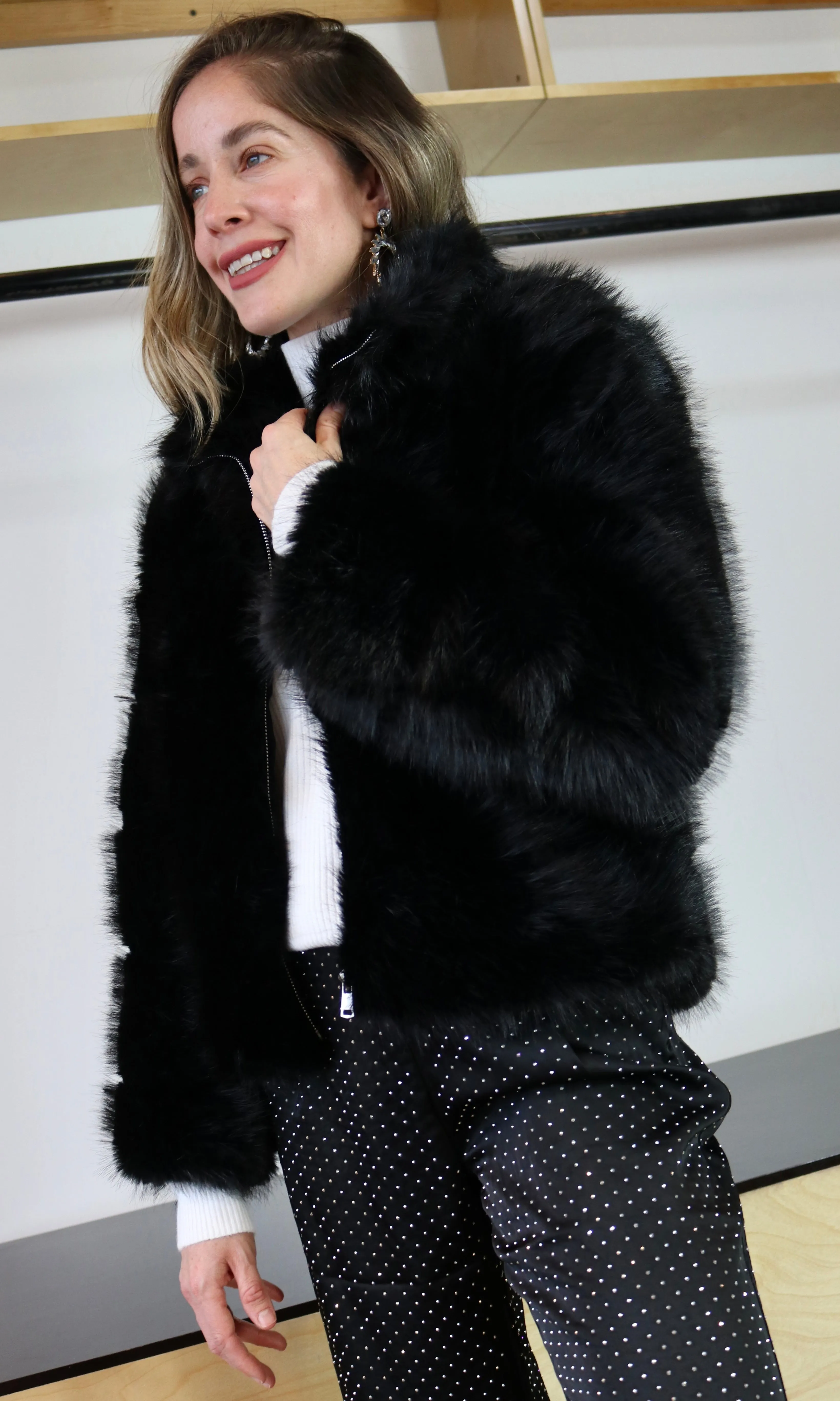 Black Faux Fur Coat