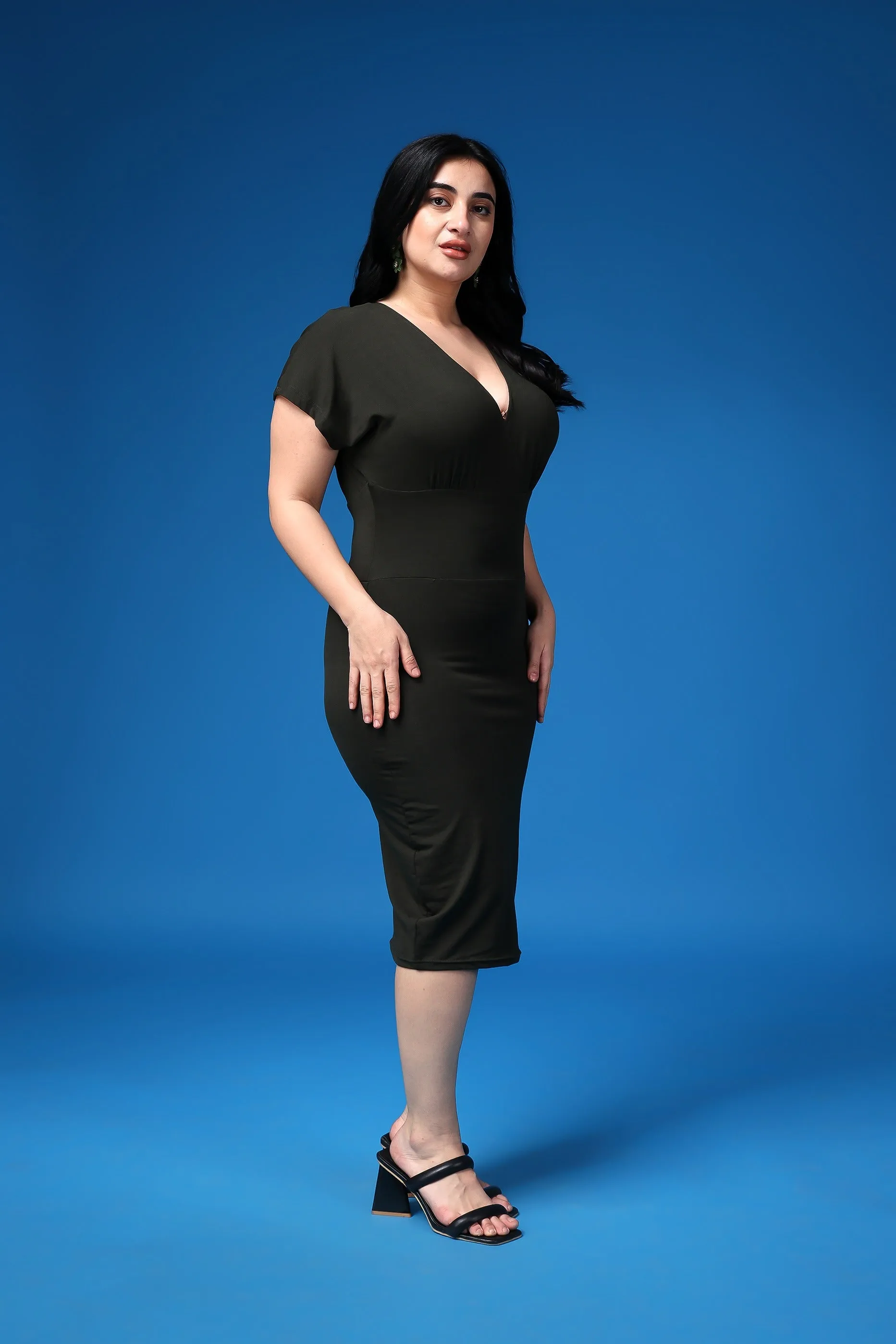 Black Solid Curvy Bodycon Dress