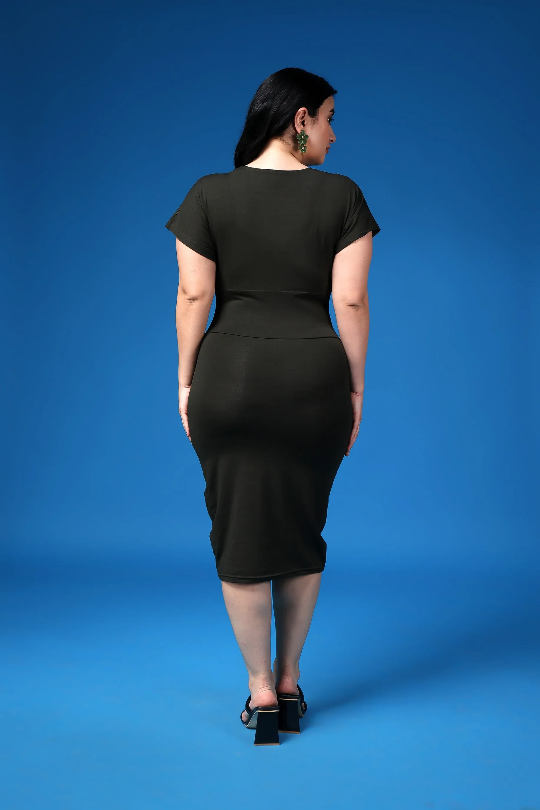 Black Solid Curvy Bodycon Dress