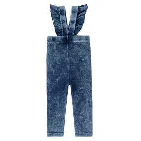 Blue Denim Jersey Ruffle Suspender Legging