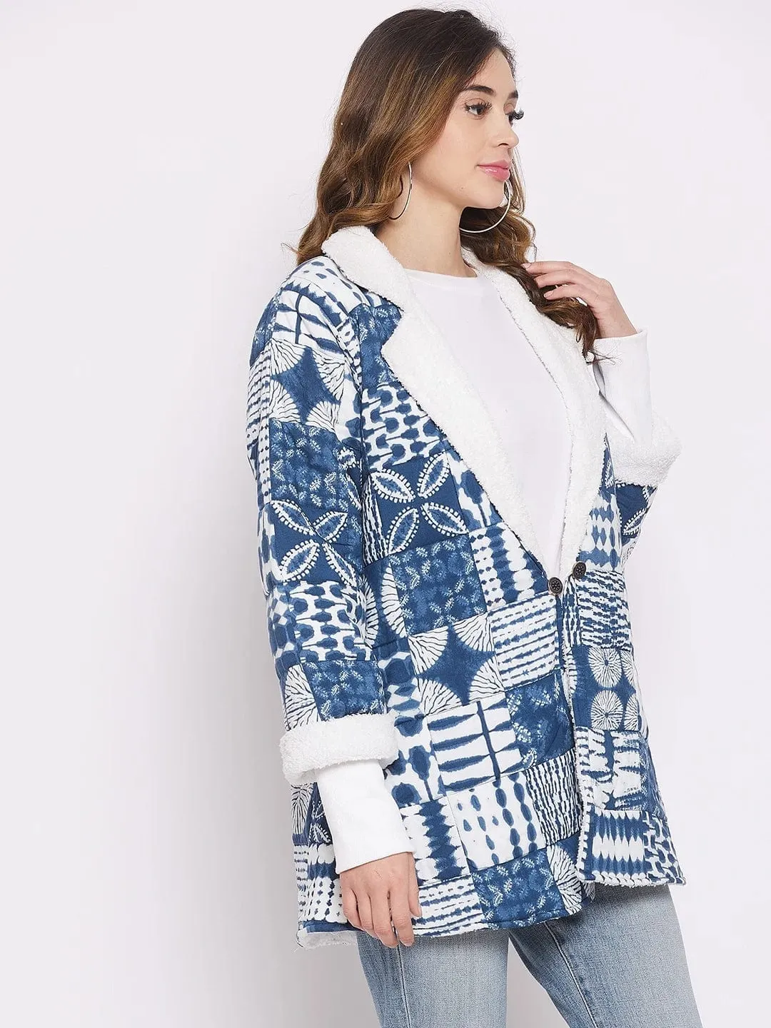 Blue Floral And Geometric Quilted Jacket