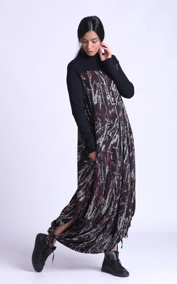 Burgundy Pattern Maxi Dress