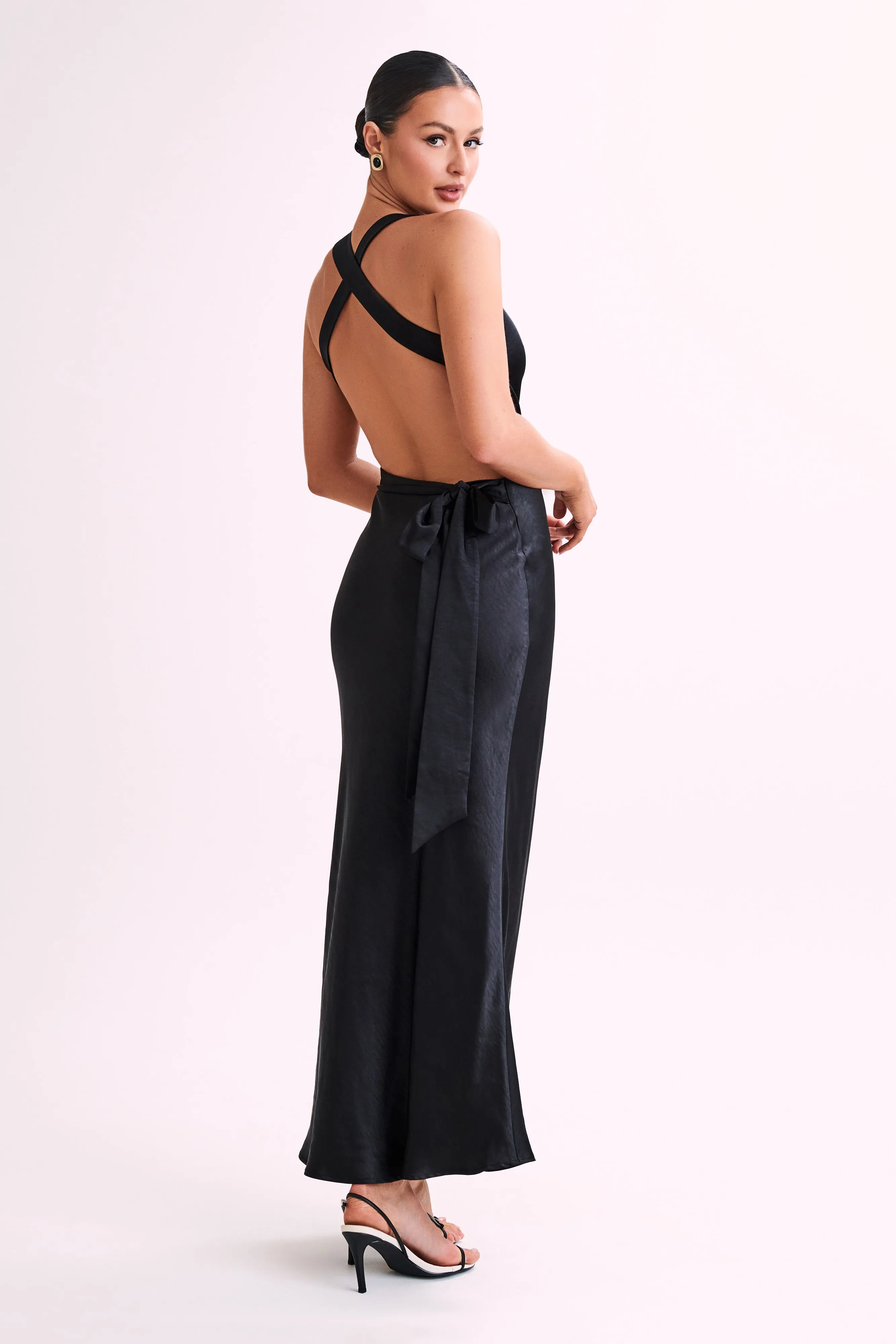 Caellie Satin Cowl Maxi Dress - Black