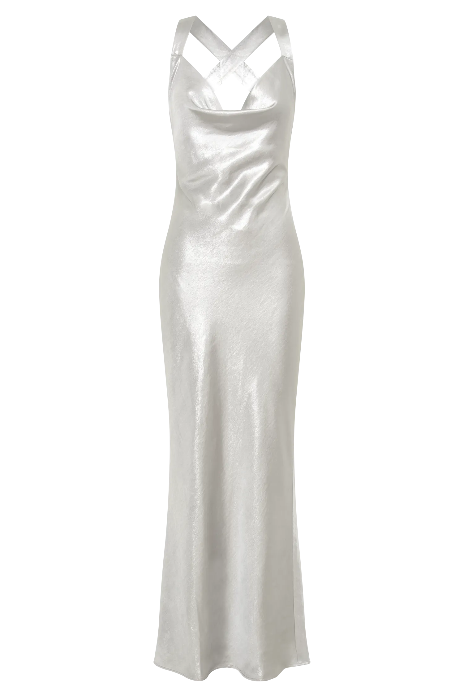 Caellie Satin Cowl Maxi Dress - Silver