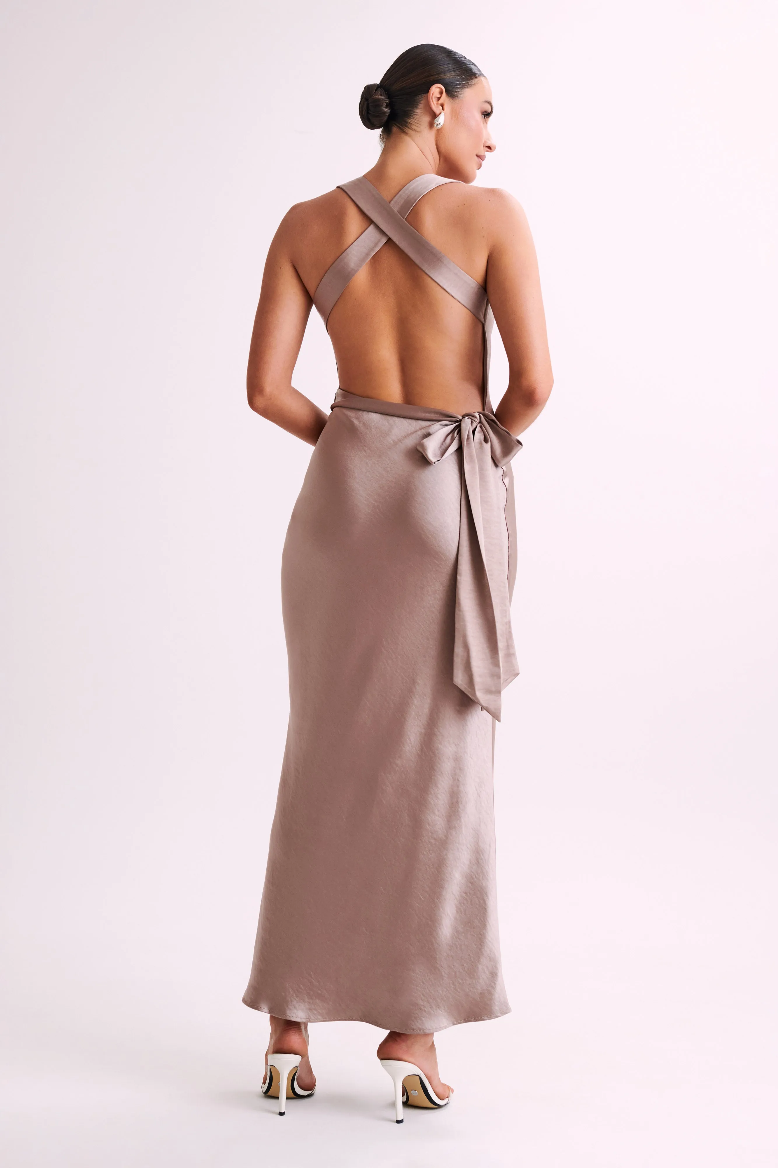 Caellie Satin Cowl Maxi Dress - Taupe