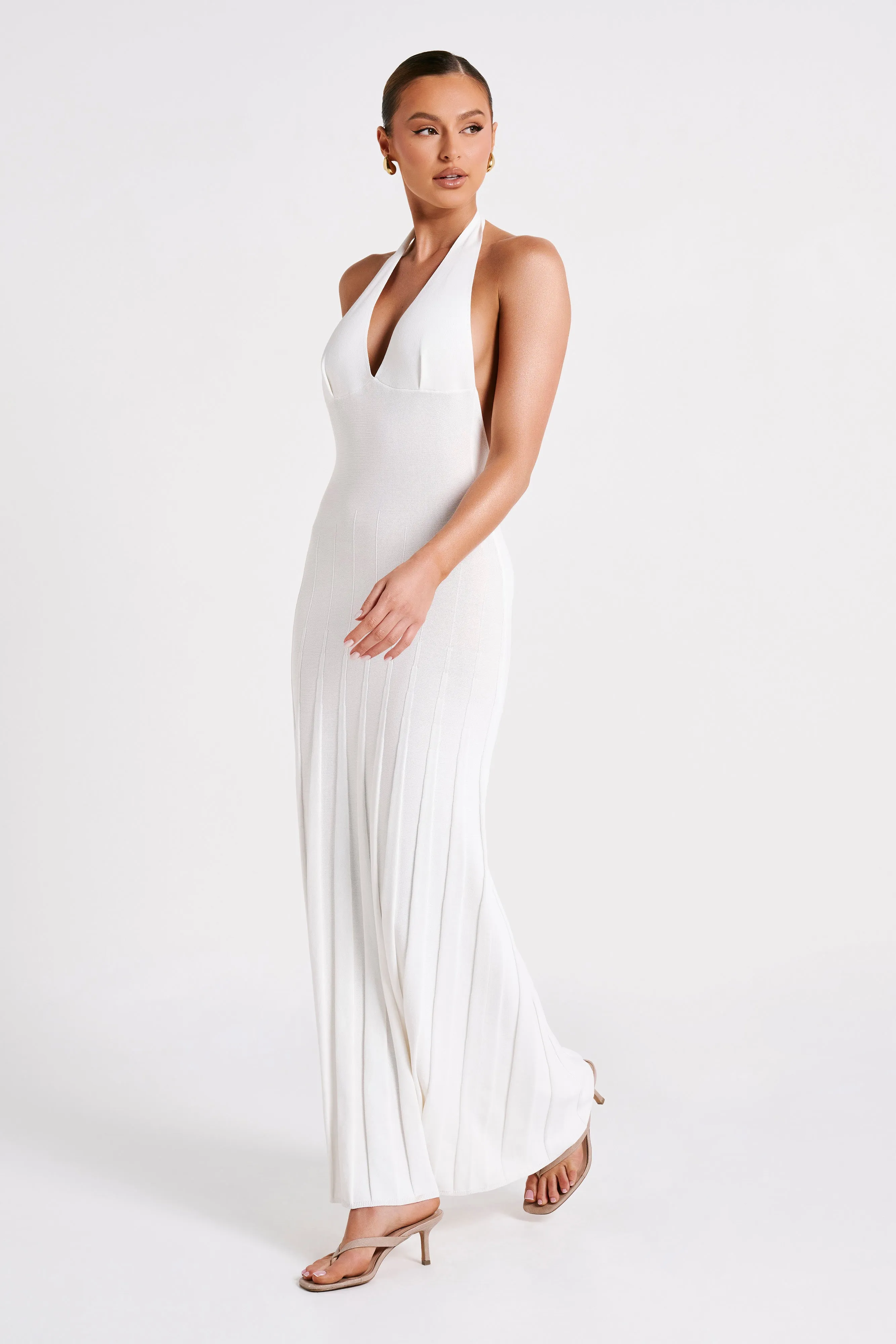 Caity Ribbed Halter Maxi Dress - White