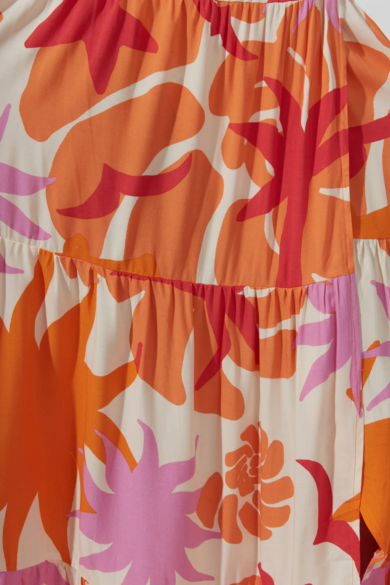 Calinda Orange Abstract Tiered Maxi Skirt