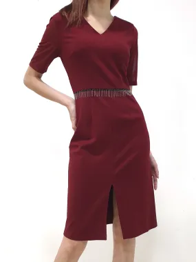 Chain Tassel Waist Dress - Maroon (Non-returnable)