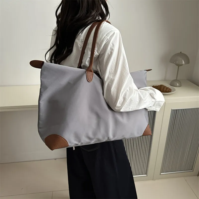 Chic Large Capacity Tote Bag for Women - Durable Polyester, Zip Closure, Perfect for Travel & Commuting - Available in Gray, White, Pink, Black