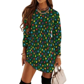 Christmas Lights Long Sleeve Patchwork T-shirt Dress