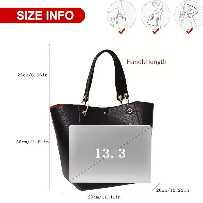 Classic solid color large capacity tote bag, casual retro travel handbag, women's computer bag, shoulder bag