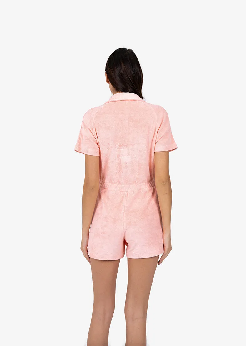 Club LC Terry Drawcord Romper Peach