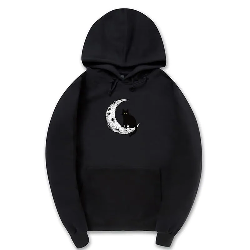 CORIRESHA Unisex Moon Cat Hoodie Casual Long Sleeve Soft Cute Sweatshirt with Pocket