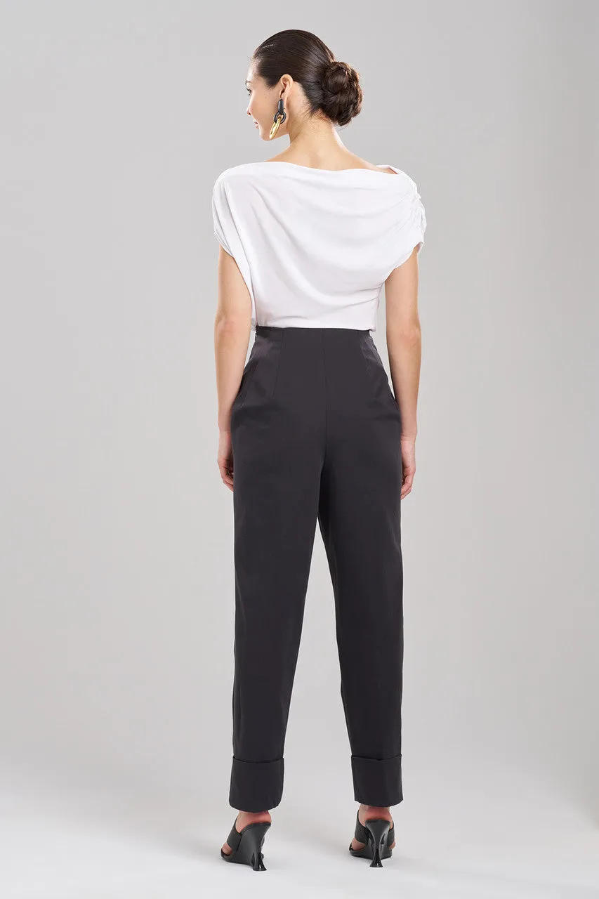 Cotton Chino High Waisted Pleated Pants