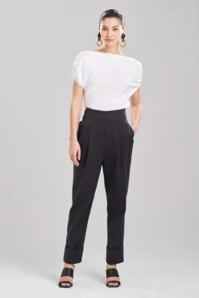 Cotton Chino High Waisted Pleated Pants